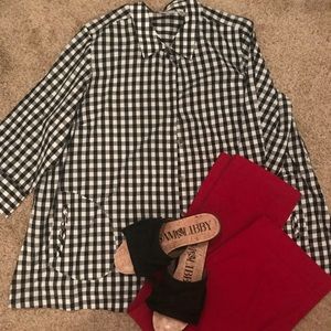 Gingham Print Button Down Blouse